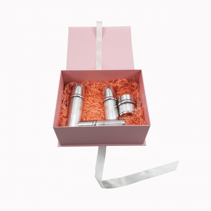 Roze Kartonschoonheidsmiddel die Vouwbare het Lintsluiting van Giftdozen voor Huidzorg verpakken